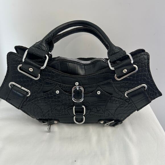 Unbranded Handbags - Black Croc Embossed Bat Wing Shoulder Bag Y2K Biker Goth Grunge Purse
